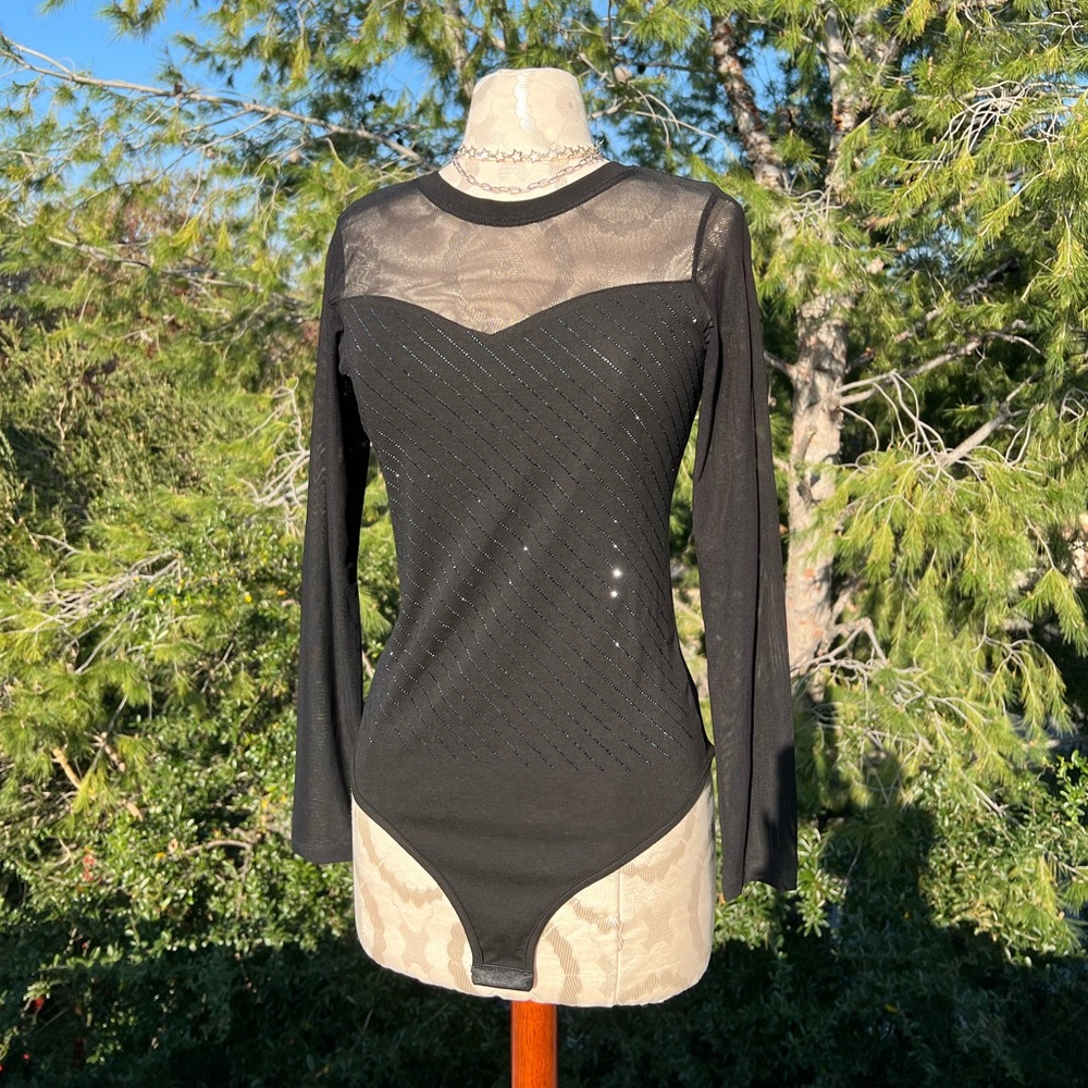 black bedazzled mesh bodysuit